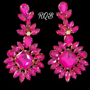 Hot Pink Crystal Pageant Earrings pierced